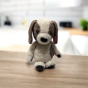 B Softies Dog Brown Beige Puppy Soft Stuffed Plush 12" Lovie Pink Fabric Ears